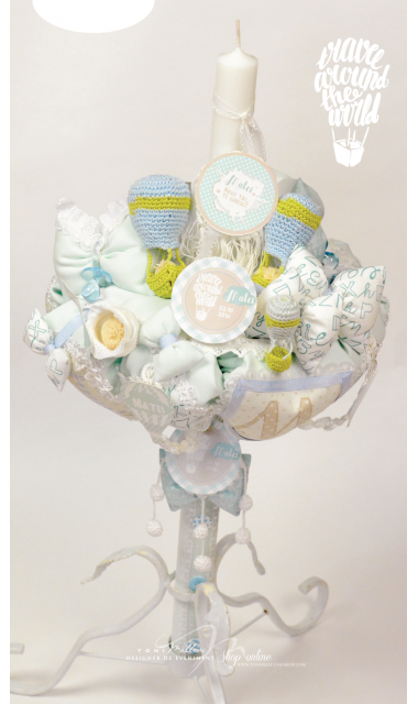 Lumanare de botez balon aer cald personalizata, 65x4 cm, Baloane de aer cald 5